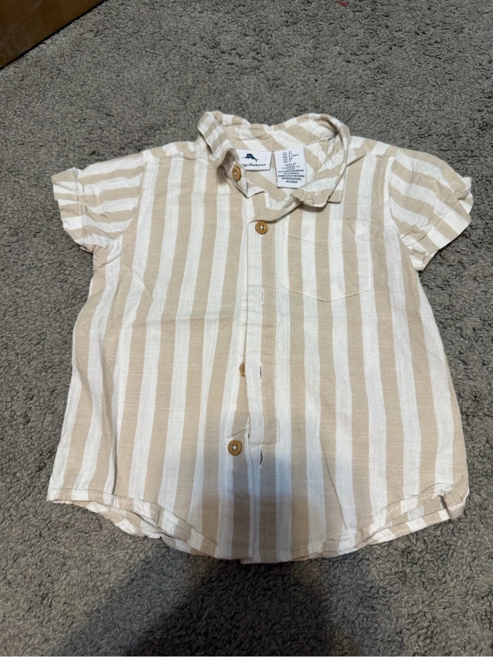 Tommy Bahama Beige & White Striped Short-Sleeve Button Shirt - Kids
